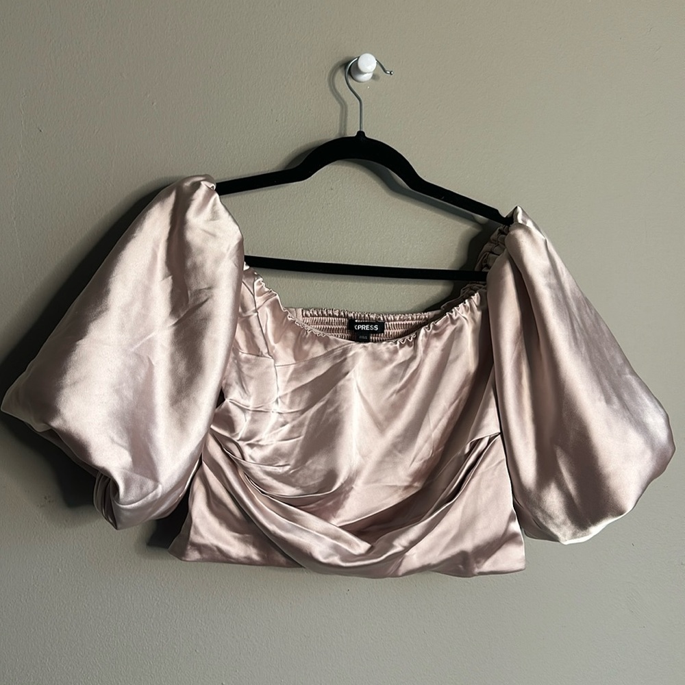 Blush Pink Satun Top with Off The Shoulder Detail